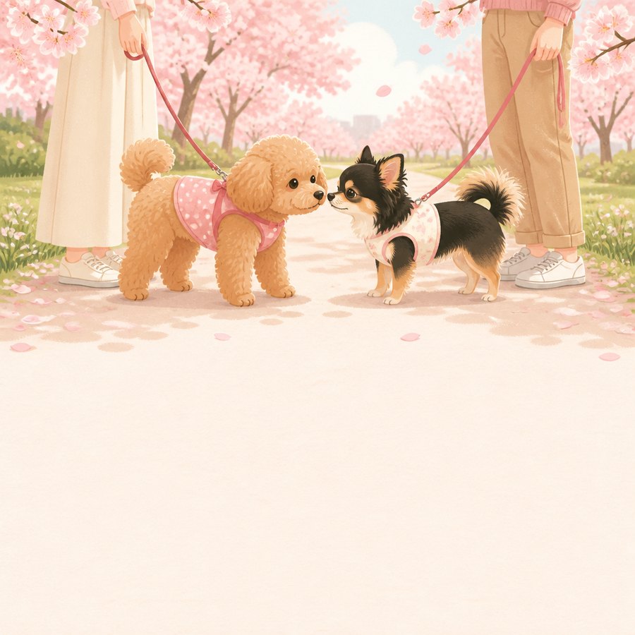 公園で挨拶する2匹の犬のイラスト